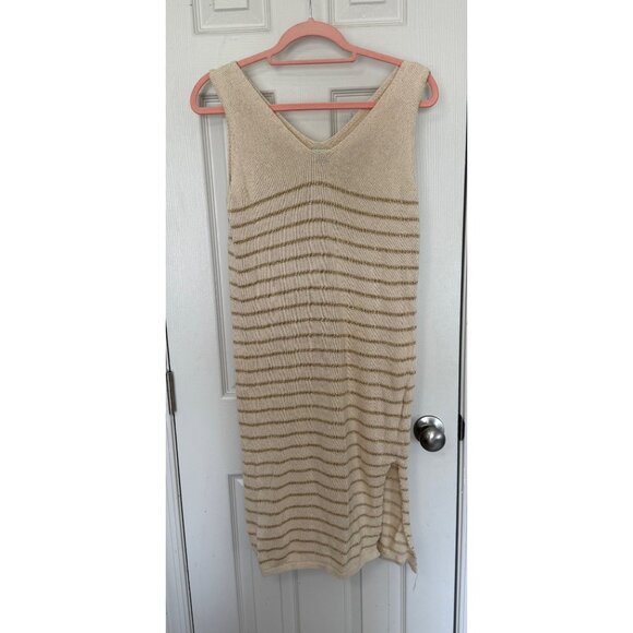 Floris Made in Italy V-Neck Crochet Sleeveless Cream Mini Dress Size M/L - Picture 1 of 8